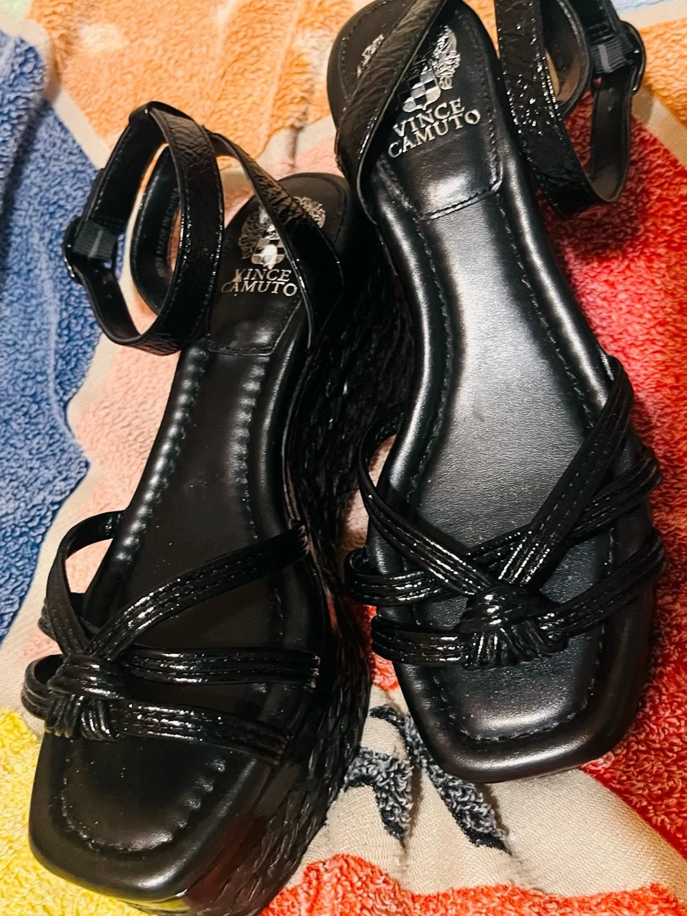 Vince Camuto Black Patent Platform Sandals